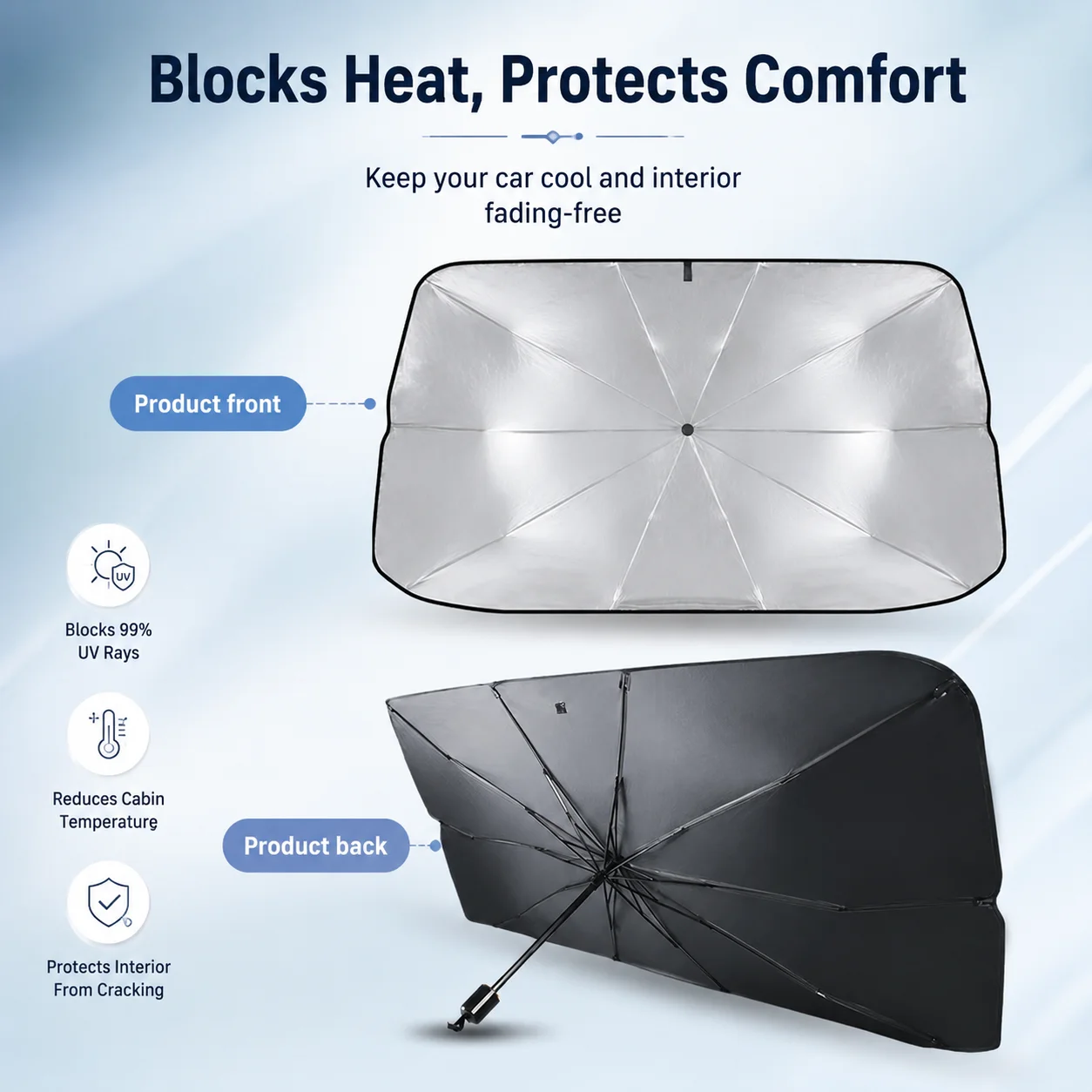 Windshield Sun Shade - 1 unidade de guarda-sol dobrável para